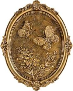 Vintage Butterfly Wall Sculpture, Gold Wall Decor, 3D Relief Oval Wall Art
