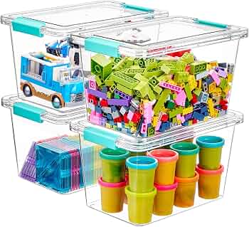 Vtopmart 4 Pack 5 Qt Clear Storage Bins with Lids for Toy & Craft Storage