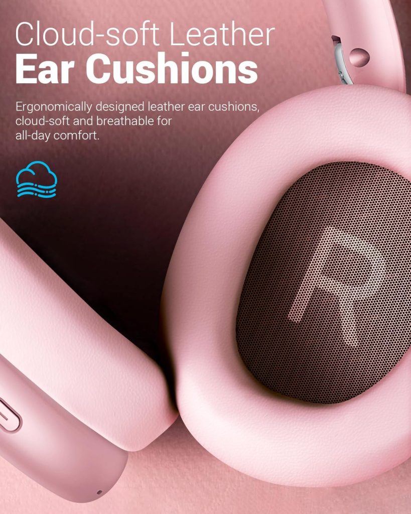 Wentronic Y01 Wireless Noise Canceling Headphones Bluetooth 5.3 Over Ear Headphones with Microphone, Hi-Res Audio, 48H Playtime, Foldable Comfortable Earpads,Compatible with iOS,Android,PC, Light Pink