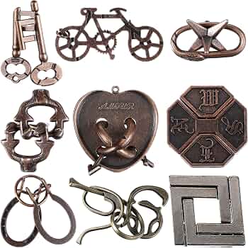 Wettarn 9 Pcs Metal Brain Teasers 3D Steel Puzzle Set, Classic Style