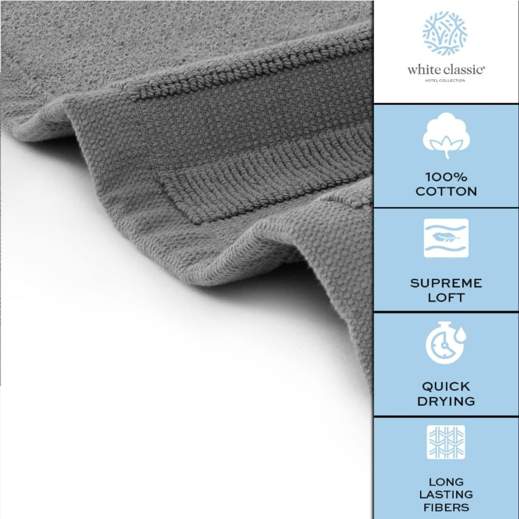 White Classic Luxury Bath Mat Floor Towel Set – Absorbent Cotton Hotel Spa Shower/Bathtub Mats [Not a Bathroom Rug] 22″x34″ | 2 Pack | Gray/White