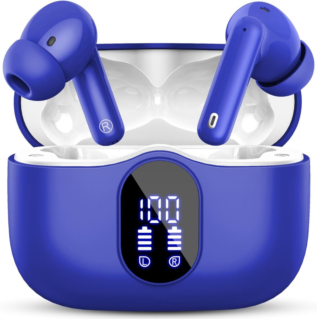Wireless Earbuds, Bluetooth 5.4 Headphones Bass Stereo/Clear Calls, Blue
