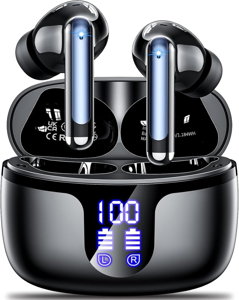 Wireless Earbuds, Bluetooth 5.4 ear buds with 4 ENC Noise Cancelling Mics, with 48H Playtime Bluetooth Earbuds, IPX7 Waterproof Workout earbuds,HiFi Sound LED Display Headphones Black for iOS Android