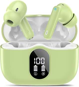 Wireless Earbuds, 2026 Bluetooth 5.4 Headphones Bass Stereo, Grass Green