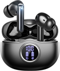 Wireless Earbuds, Bluetooth 6.0 Headphones HiFi Stereo 50H Playback LED Digital Display Ear Buds with ENC Noise Canceling Headset, IPX7 Waterproof Earphones for Gym/Running/Work(Black)