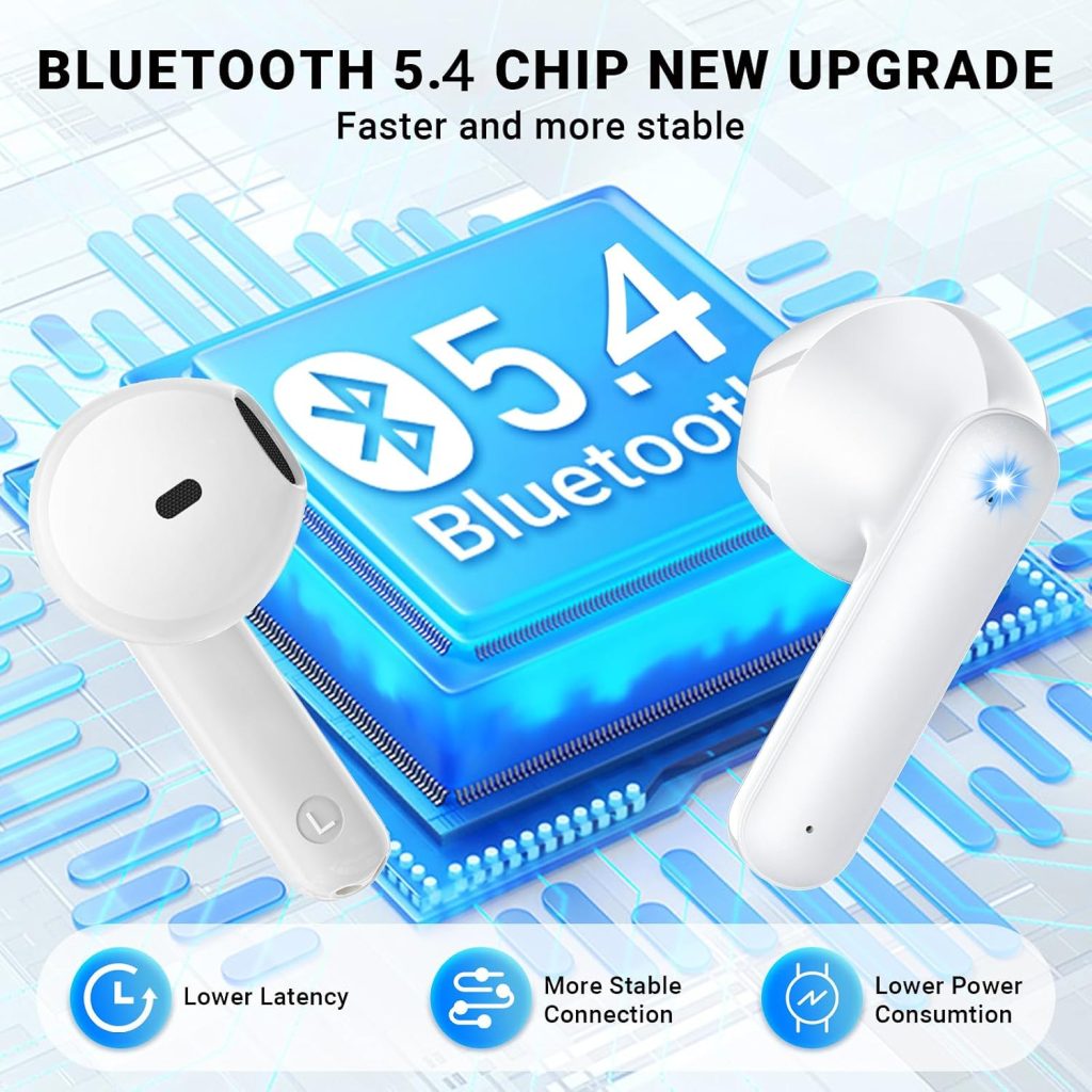 Wireless Earbuds, Bluetooth 5.4 Headphones with 42H Ultralight Ear Buds,Bluetooth Earbuds with 4 ENC Noise Cancelling Mics, HiFi Deep Bass Dual LED Display USB-C, Waterproof Earphones for Android iOS