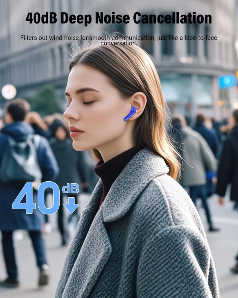 Wireless Earbuds, Bluetooth 5.4 Headphones Bass Stereo/Clear Calls, Blue