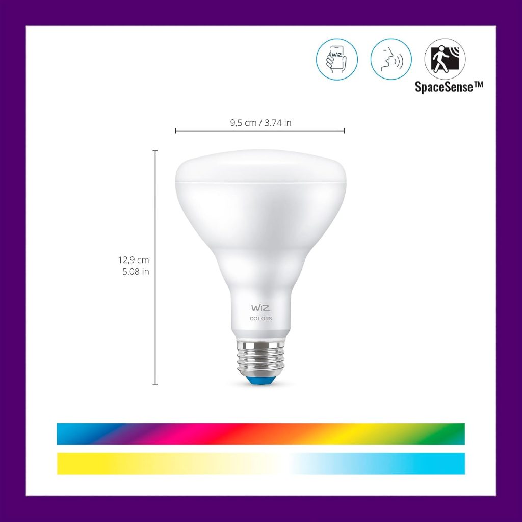 WiZ 65W BR30 Color LED Smart Bulb – Pack of 6 – E26- Indoor – Connects to Your Existing Wi-Fi – Control with Voice or App + Activate with Motion – Matter Compatible