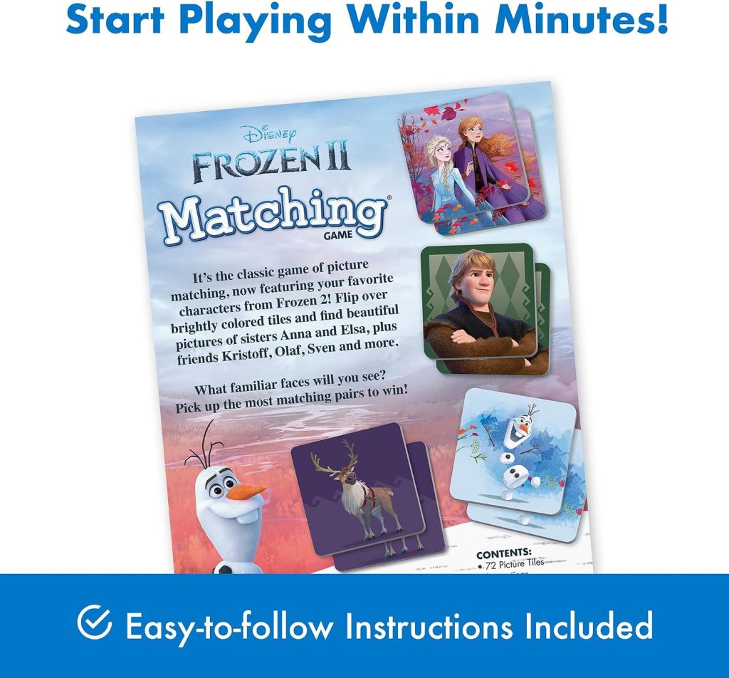 Wonder Forge Frozen 2 Memory Matching Game for Kids Ages 3-5 – Toddler Learning & Educational Toys Featuring Anna, Elsa, and Olaf – Fun Disney Toys