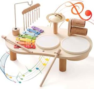 Wooden Drum Set for Toddlers 18M+, Montessori Musical Toy for Kids