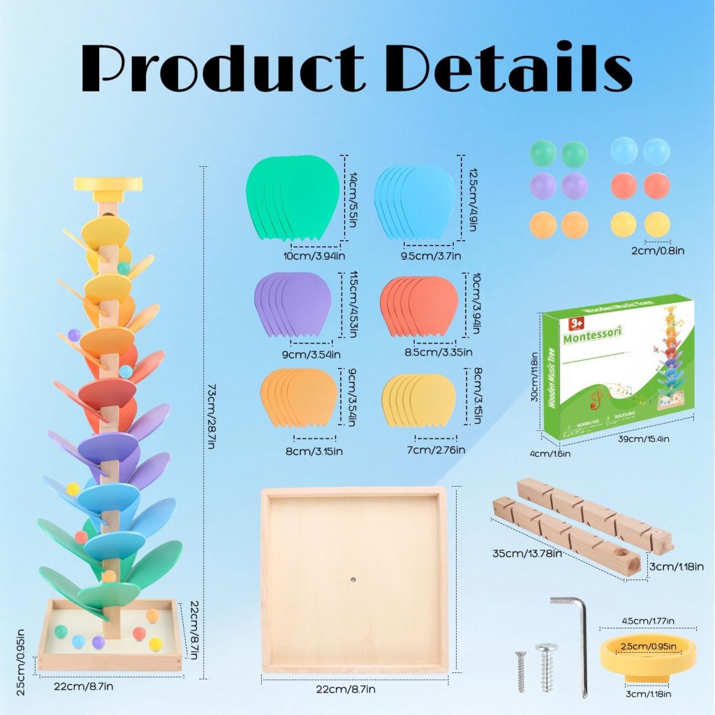 Wooden Marble Run for 4-8 Music Tree Montessori Color Sorting Toys 3-5