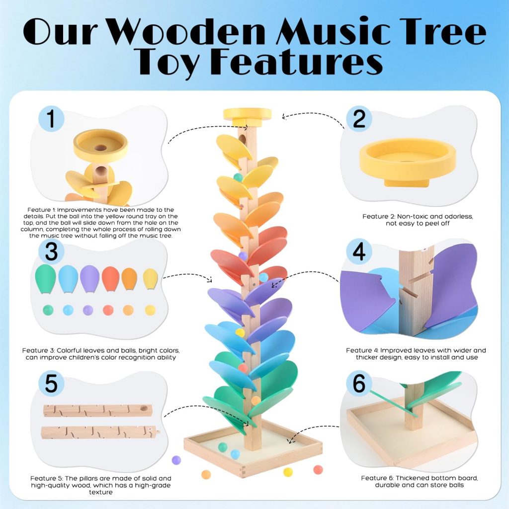 Wooden Marble Run for 4-8 Music Tree Montessori Color Sorting Toys 3-5