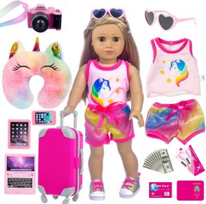 XFEYUE 23 Pcs American 18″ Doll Clothes and Accessories Travel Set（No Doll