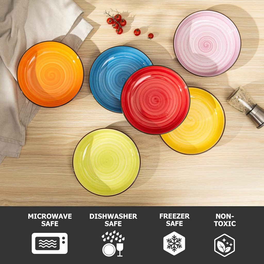 Y YHY Pasta Bowls Set of 6, 30 oz Ceramic Shallow Bowls, Serving Bowls Pasta Plates and Salad Bowls, Microwave & Dishwasher Safe Soup Bowls, Assorted Colors Christmas Day Gift