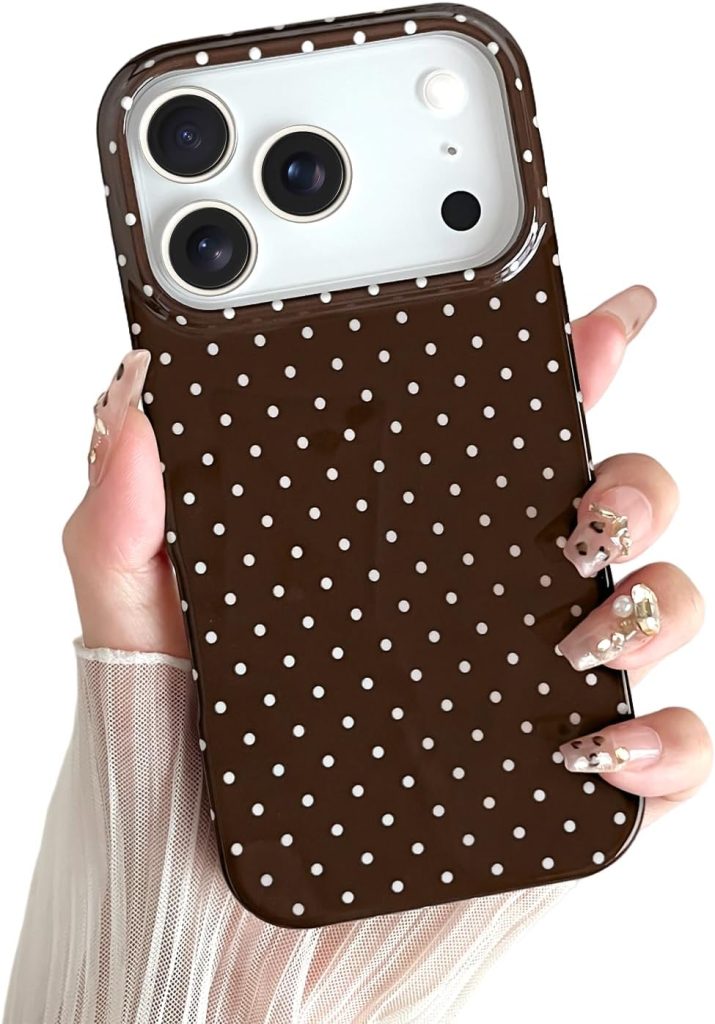Yeddabox for iPhone 17 Pro Case Cute Polka Dot Phone Case Soft TPU Slim Shockproof Phone Cover for Women Girls,Brown