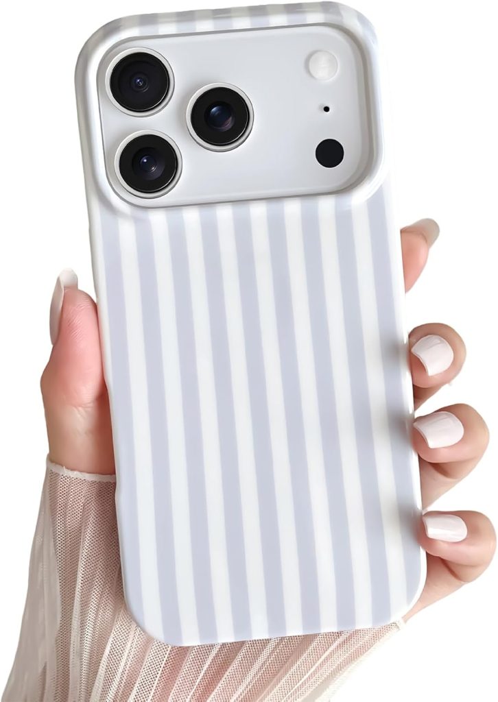Yeddabox for iPhone 17 Pro Case Cute Striped Phone Case Soft TPU Slim Shockproof Phone Cover for Women Girls, Blue and White