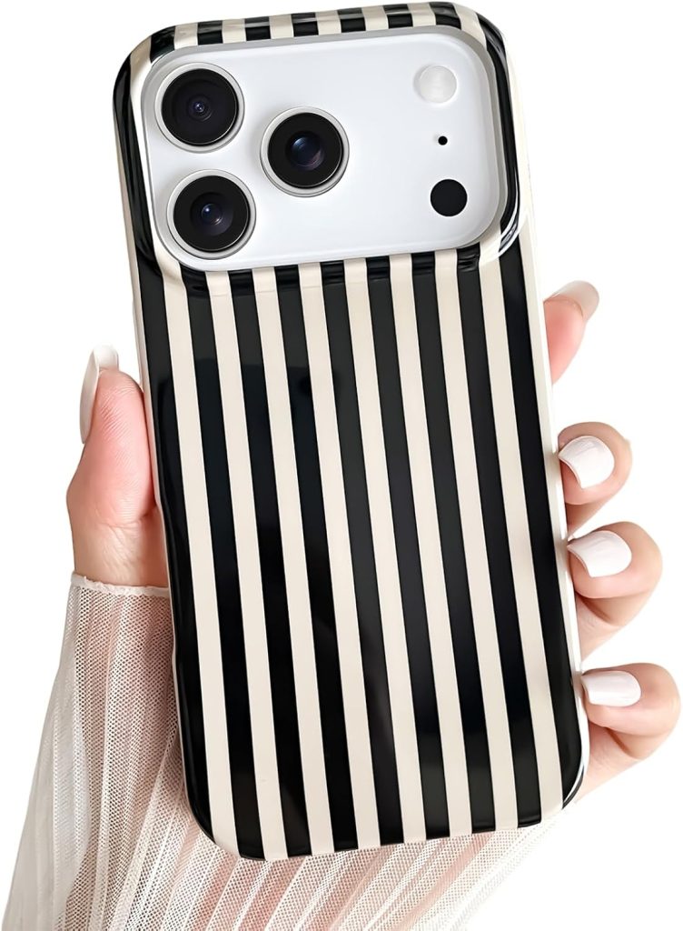 Yeddabox for iPhone 17 Pro Case Cute Striped Phone Case Soft TPU Slim Shockproof Phone Cover for Women Girls, Black