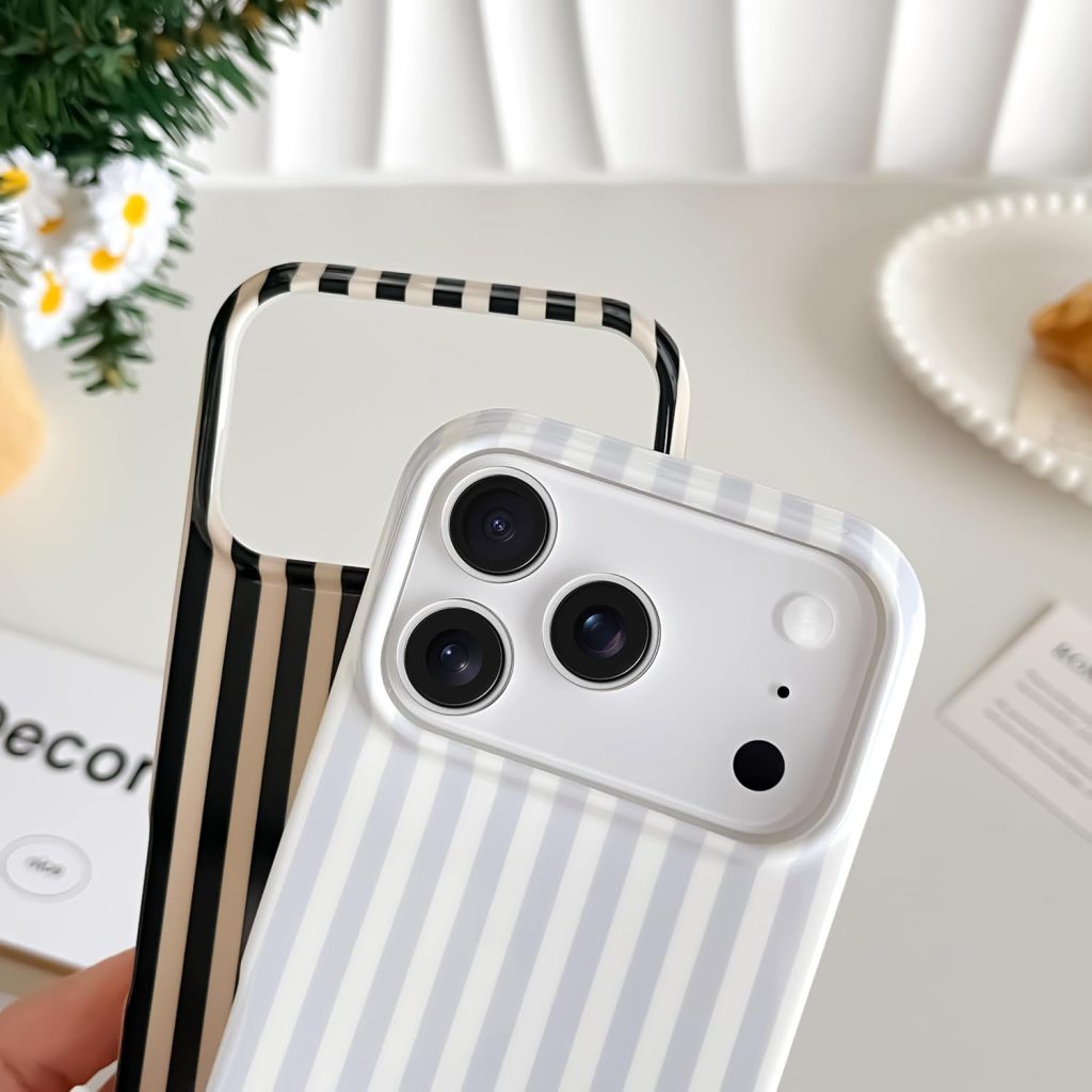Yeddabox for iPhone 17 Pro Case Cute Striped Phone Case Soft TPU Slim Shockproof Phone Cover for Women Girls, Black