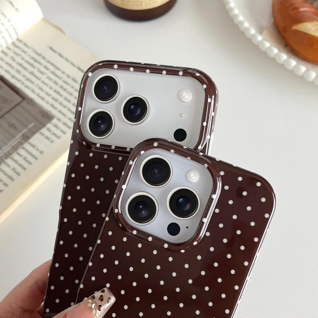 Yeddabox for iPhone 17 Pro Case Cute Polka Dot Phone Case Soft TPU Slim Shockproof Phone Cover for Women Girls,Brown