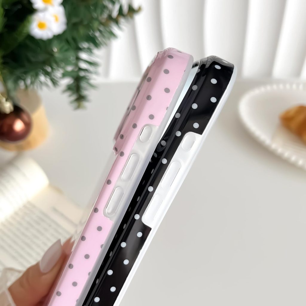 Yeddabox for iPhone 17 Pro Case Cute Polka Dot Phone Case Soft TPU Slim Shockproof Phone Cover for Women Girls, Black