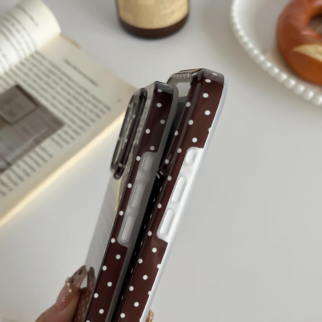 Yeddabox for iPhone 17 Pro Case Cute Polka Dot Phone Case Soft TPU Slim Shockproof Phone Cover for Women Girls,Brown