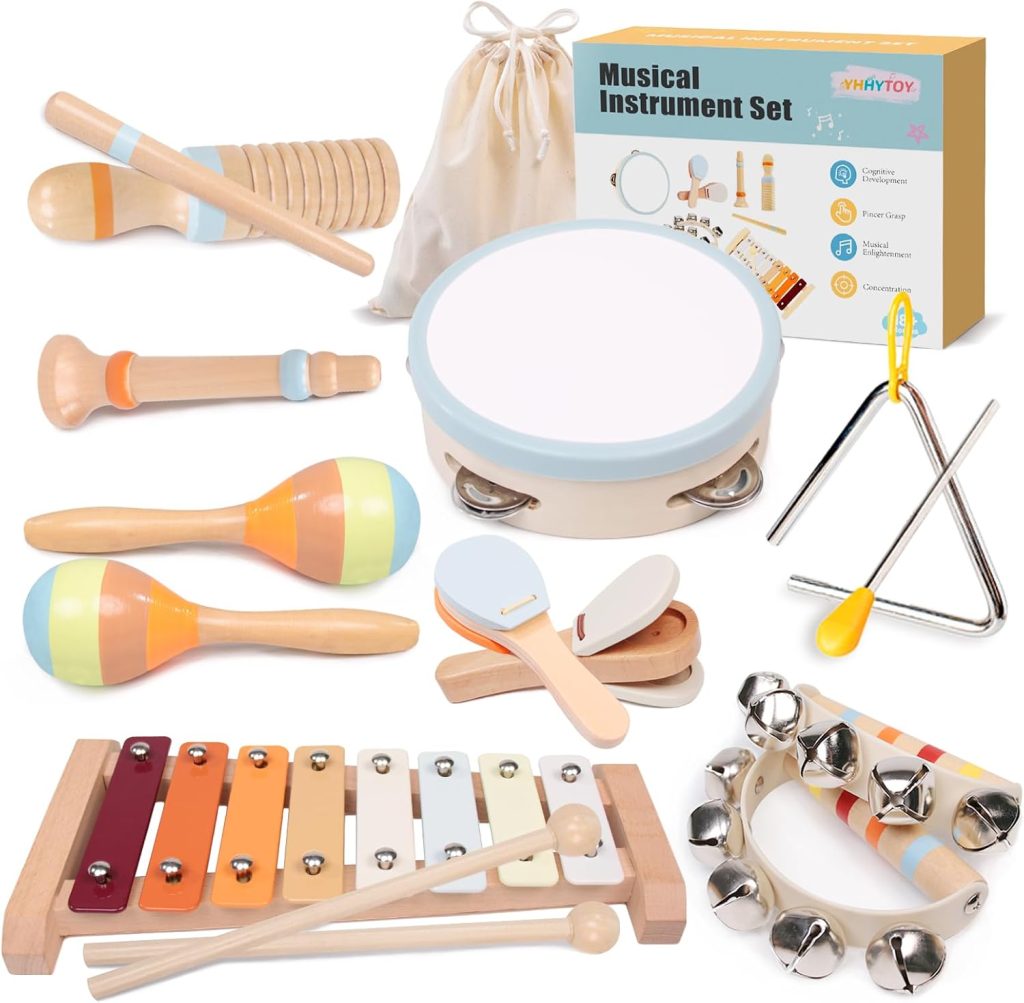 YHHYTOY Montessori Toys Wooden Baby Musical Instruments Set for Toddlers
