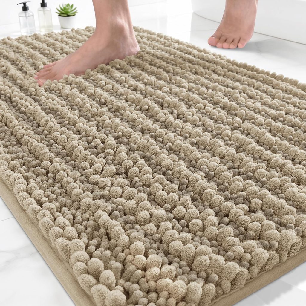 Yimobra Bathroom Rugs Non Slip Washable 24×17 Inch – Ultra Soft Absorbent Chenille Bath Mat, Quick Dry Shaggy Floor Carpet for Tub Shower, Camel Home Decor Accessories