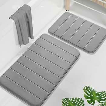 Yimobra Memory Foam Bathroom Rugs Sets 2 Piece – Super Soft Absorbent Quick Dry Bath Mat Set, Machine Washable Non Slip Floor Carpet for Tub Shower & Single Sink (17×24 & 31.5×20 Inch, Gray)