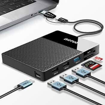 YOTUO 1TB External Hard Drive, USB C Multiport Hub HDD 7-in-1, USB 3.0, SD/TF Card Reader, Docking Station, Multi-Function HDD for Windows, Mac, Android, TV, iPhone 15/16/17, Laptop, Desktop, PC