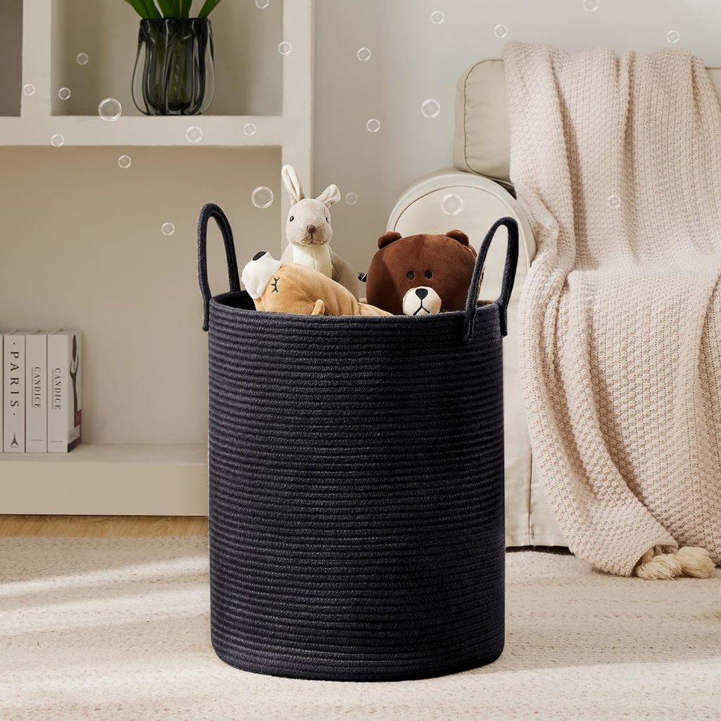 YOUDENOVA Woven Rope Laundry Hamper Basket, 58L Blanket Basket for Nursery