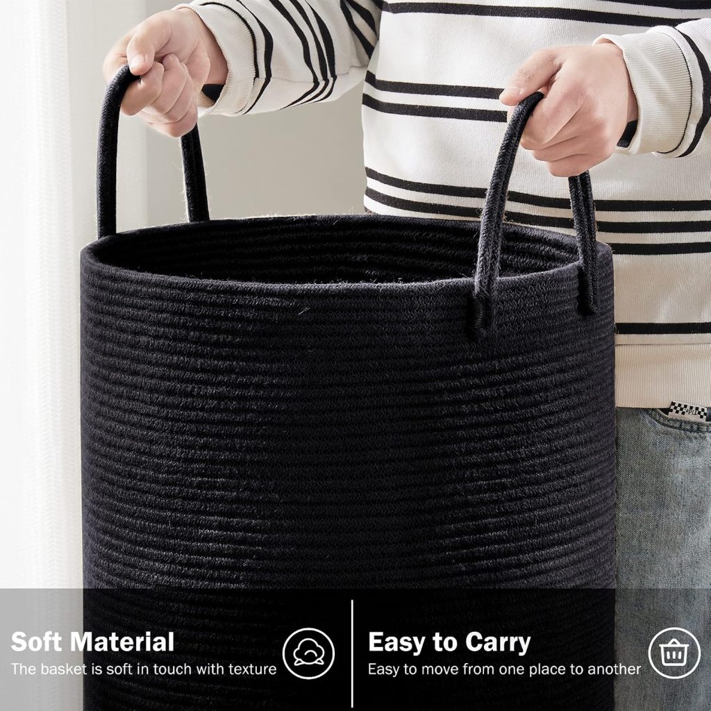 YOUDENOVA Woven Rope Laundry Hamper Basket, 58L Blanket Basket for Nursery
