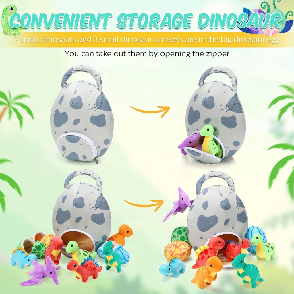 Zhanmai 11 Pcs Dino Stuffed Animal with Egg Bag, Small Dinosaur,Classic