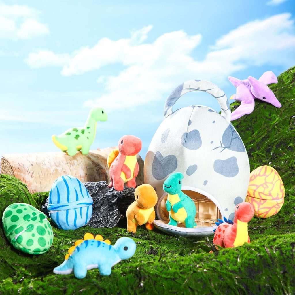 Zhanmai 11 Pcs Dino Stuffed Animal with Egg Bag, Small Dinosaur,Classic