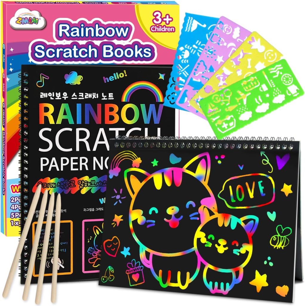 ZMLM Scratch Paper Art-Crafts Gift: 2 Pack Rainbow Notebooks Supplies Toys