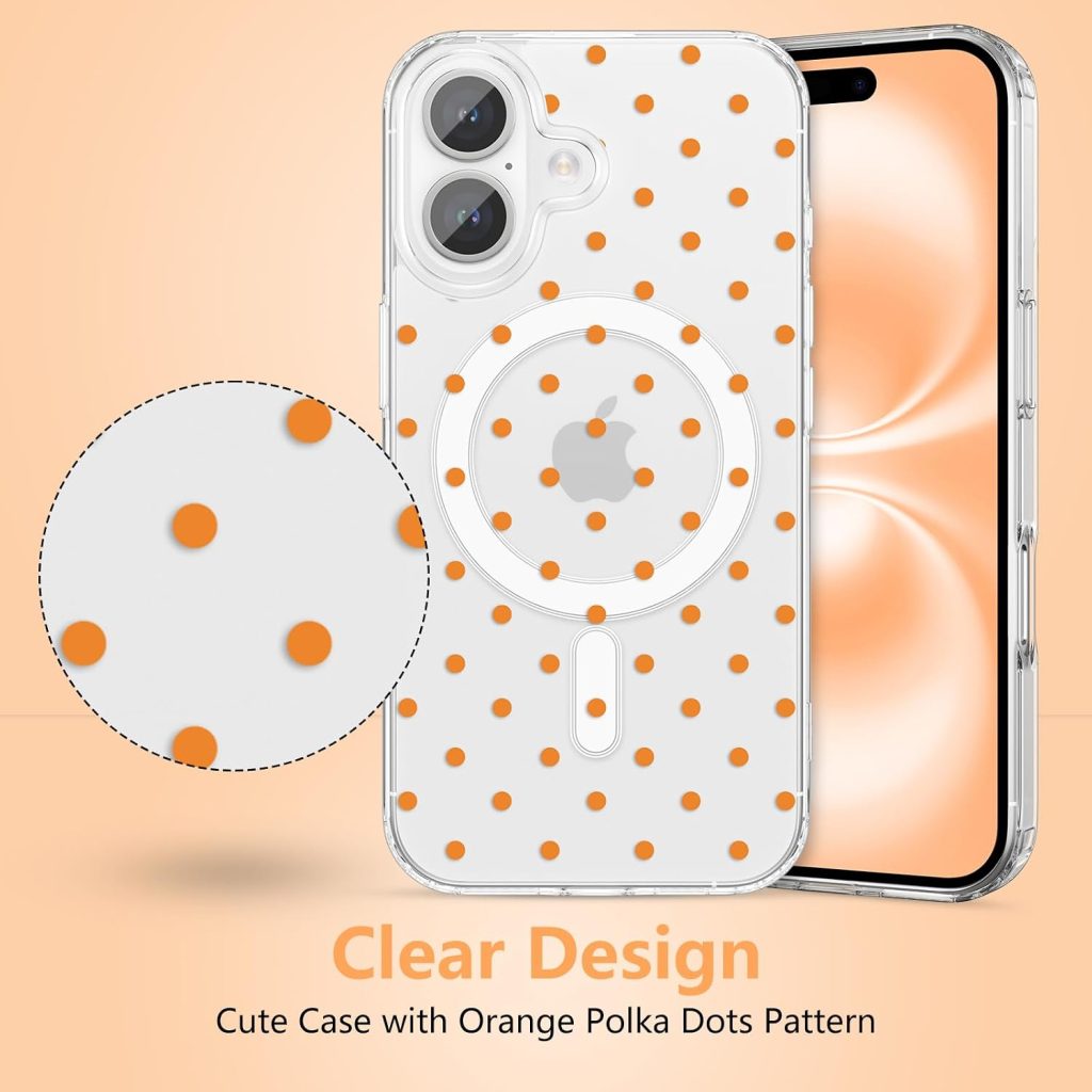 ZTOFERA Cute Polka Dot Case for iPhone 16 6.1″,Orange Dot