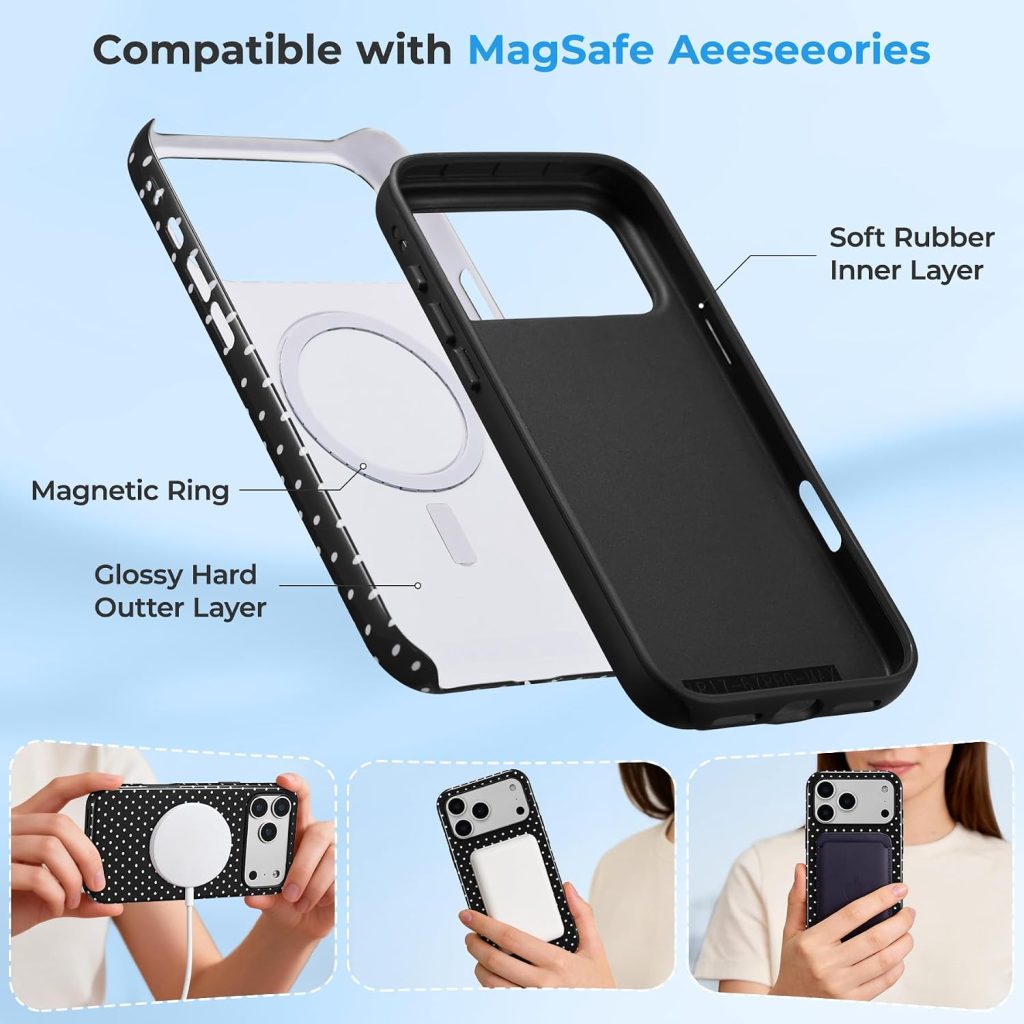 ZTOFERA for iPhone 17 Pro Case Fit for MagSafe, Dots Pattern-Black