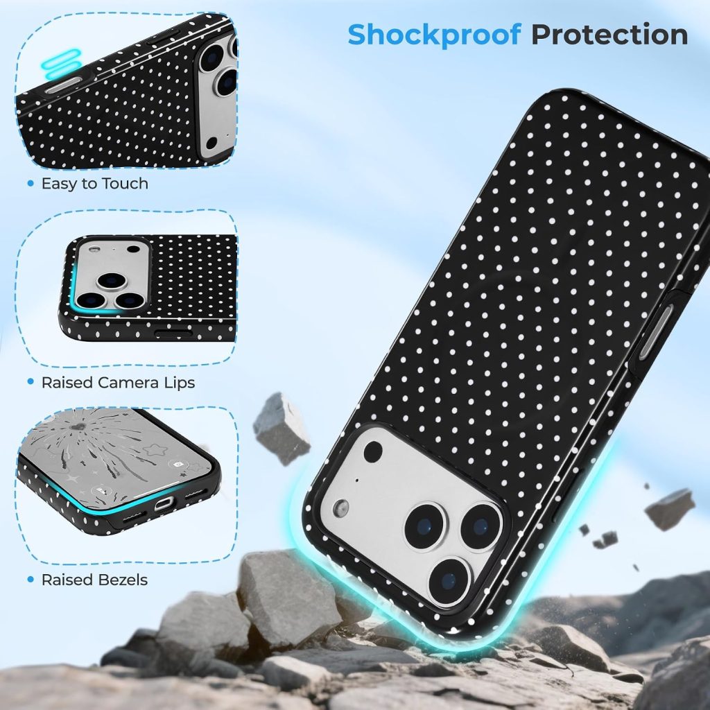ZTOFERA for iPhone 17 Pro Case Fit for MagSafe, Dots Pattern-Black